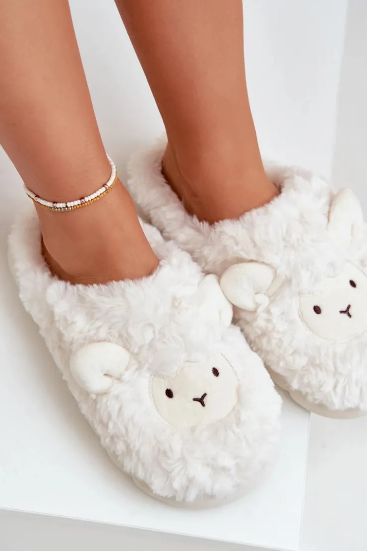 New Boto Futrzane Kapcie Damskie Z Motywem Owcy Białe Phaeia