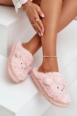 Damskie Boto Futrzane Kapcie Damskie Z Motywem Owcy Różowe Phaeia