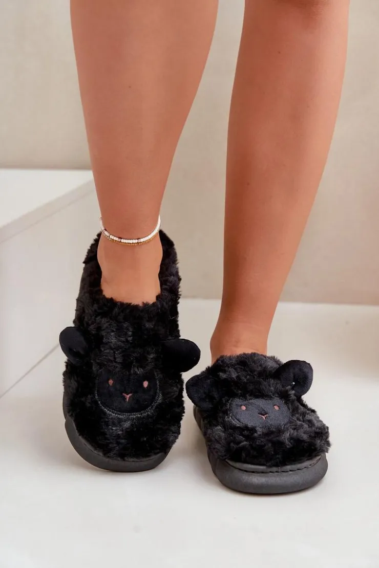 Hot Boto Futrzane Kapcie Damskie Z Motywem Owcy Czarne Phaeia