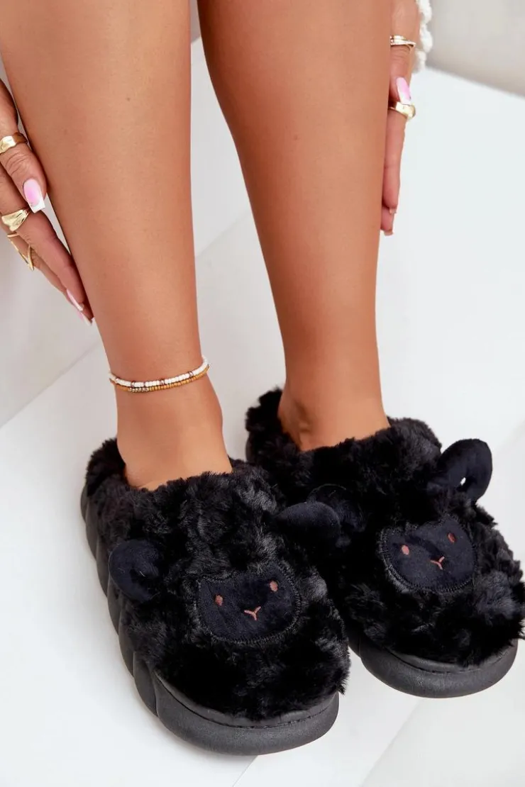 Hot Boto Futrzane Kapcie Damskie Z Motywem Owcy Czarne Phaeia