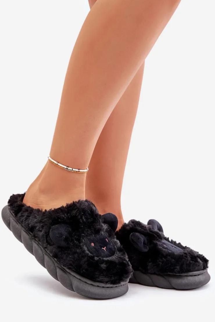 Hot Boto Futrzane Kapcie Damskie Z Motywem Owcy Czarne Phaeia