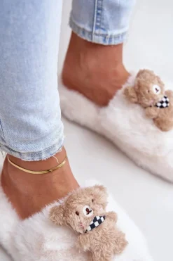 Damskie Boto Futrzane Kapcie Damskie Z Misiem Białe Romania