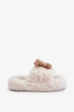 Damskie Boto Futrzane Kapcie Damskie Z Misiem Białe Romania