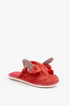 Discount Boto Futrzane Kapcie Damskie Z Motywem Renifera Koralowe Sennalith Czerwony