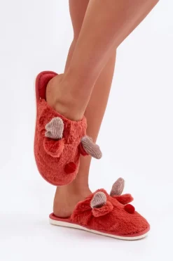 Discount Boto Futrzane Kapcie Damskie Z Motywem Renifera Koralowe Sennalith Czerwony