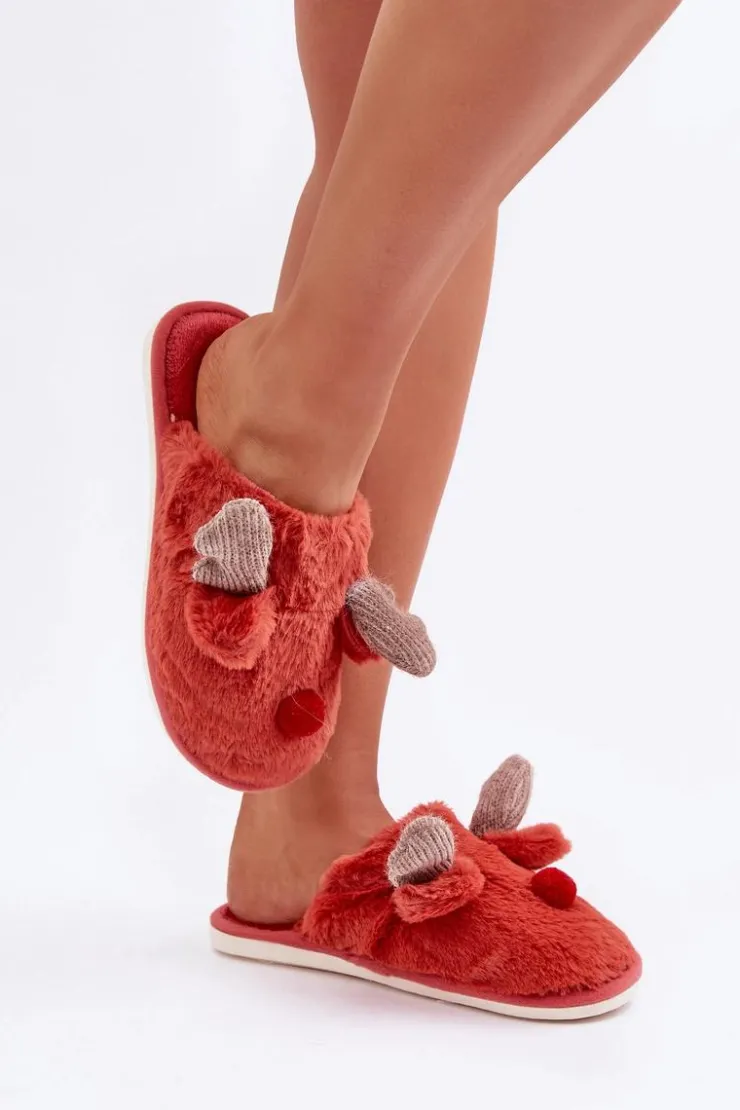 Discount Boto Futrzane Kapcie Damskie Z Motywem Renifera Koralowe Sennalith Czerwony