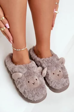 Online Boto Futrzane Kapcie Damskie Z Motywem Owcy Ciemnobeżowe Phaeia