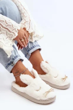 Sale Boto Futrzane Kapcie Damskie Z Króliczkiem Białe Dolcevia