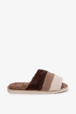 Boto Kapcie Klasyczne*Futrzane Kapcie Damskie Z Paskami Brązowe Tahlisse
