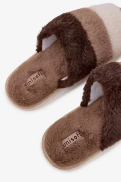 Boto Kapcie Klasyczne*Futrzane Kapcie Damskie Z Paskami Brązowe Tahlisse