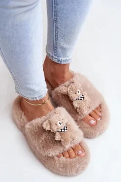 Best Boto Futrzane Kapcie Damskie Z Misiem Beżowe Romania