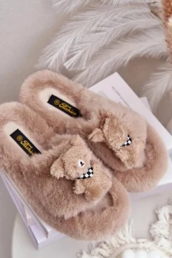 Best Boto Futrzane Kapcie Damskie Z Misiem Beżowe Romania