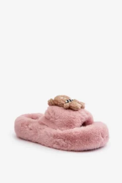 Damskie Boto Futrzane Kapcie Damskie Z Misiem Różowe Romania
