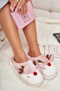 Damskie Boto Futrzane Kapcie Damskie Z Motywem Renifera Różowe Wistira