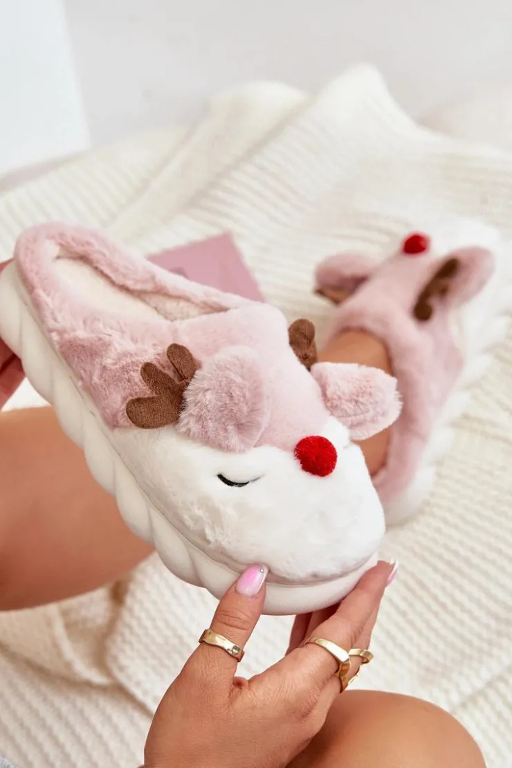 Damskie Boto Futrzane Kapcie Damskie Z Motywem Renifera Różowe Wistira