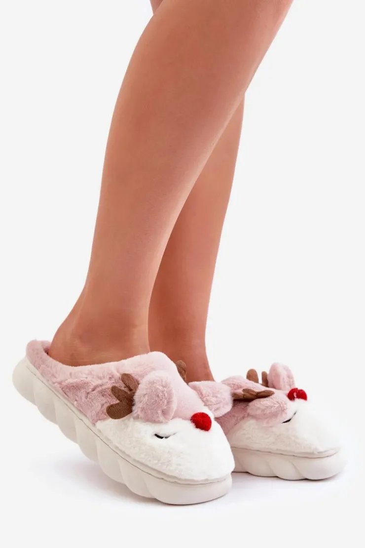 Damskie Boto Futrzane Kapcie Damskie Z Motywem Renifera Różowe Wistira