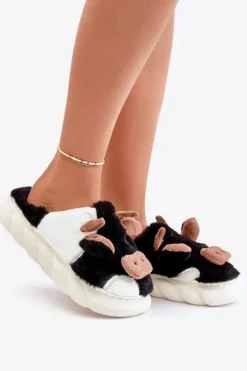 Boto Futrzane Kapcie Krowy Damskie Czarne Remiola Czarny