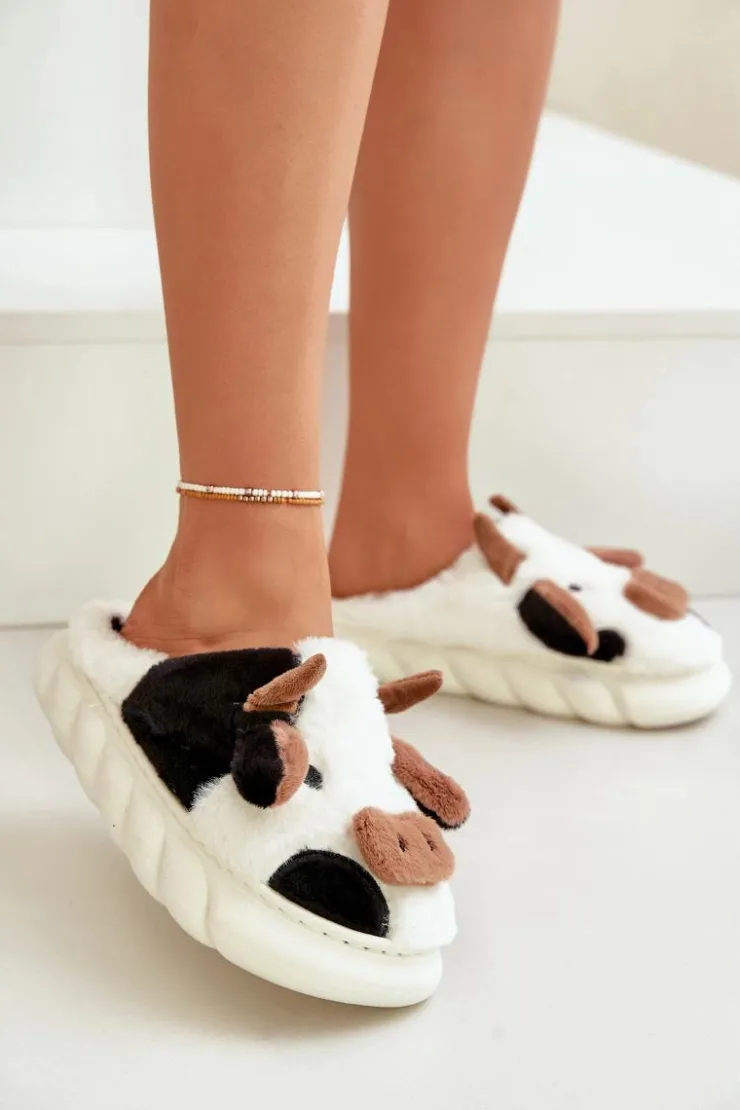 Boto Futrzane Kapcie Krowy Damskie Białe Remiola