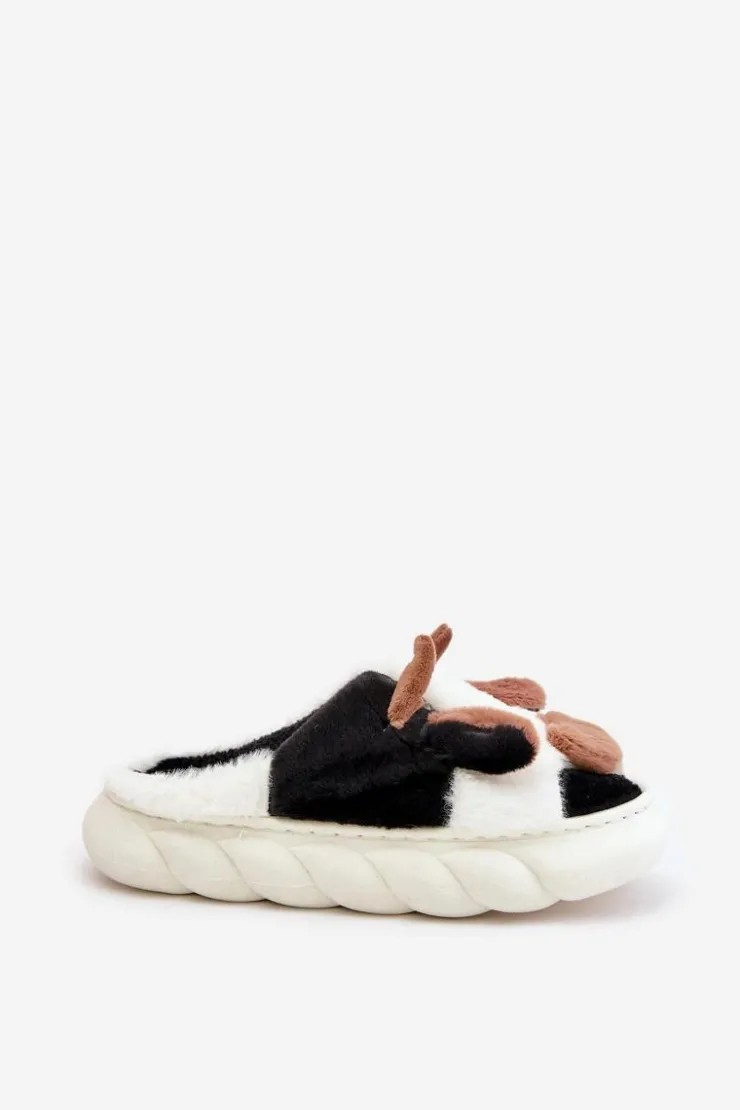 Boto Futrzane Kapcie Krowy Damskie Białe Remiola