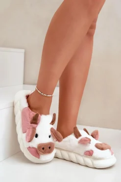 Boto Futrzane Kapcie Krowy Damskie Różowe Remiola