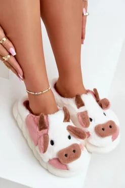 Boto Futrzane Kapcie Krowy Damskie Różowe Remiola