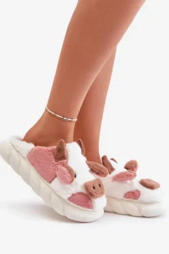 Boto Futrzane Kapcie Krowy Damskie Różowe Remiola