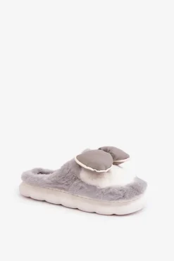 Boto Kapcie Klasyczne*Futrzane Kapcie Z Kokardką Szare Grilis Szary
