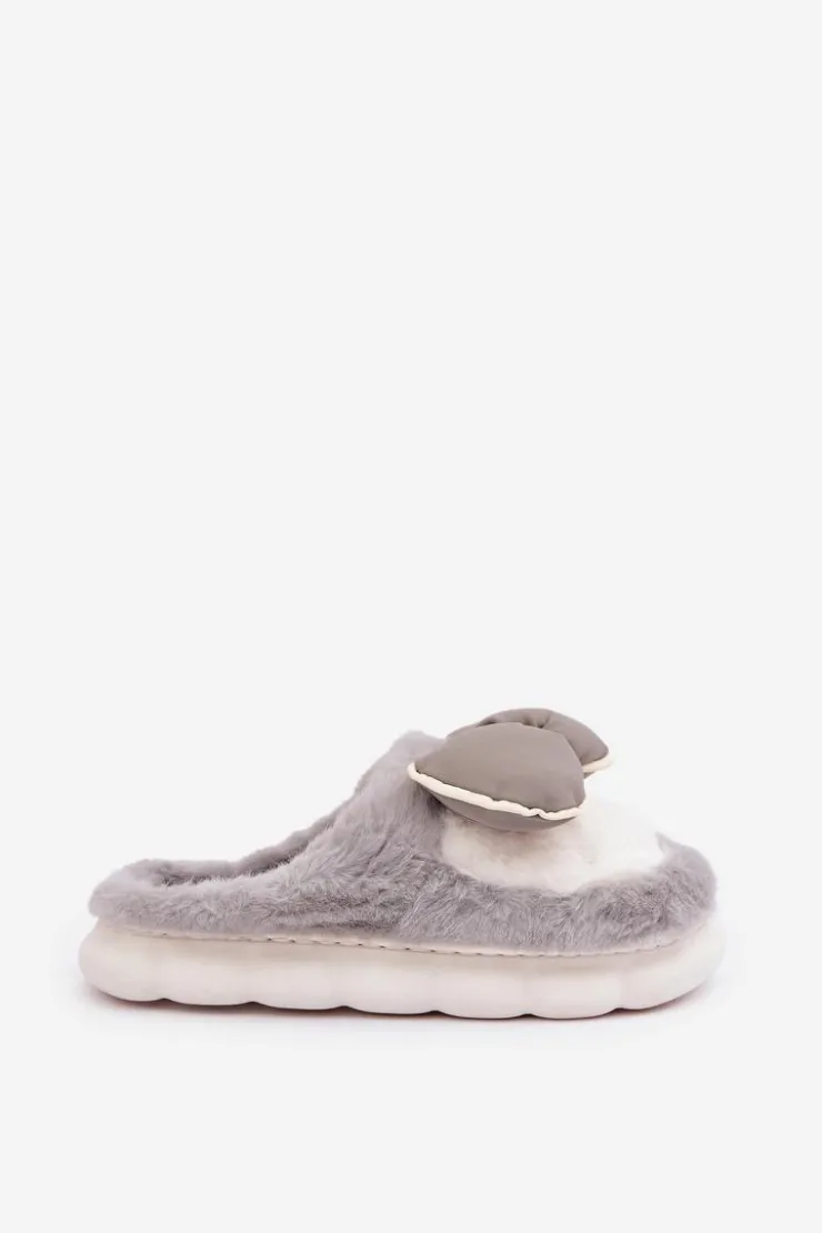 Boto Kapcie Klasyczne*Futrzane Kapcie Z Kokardką Szare Grilis Szary