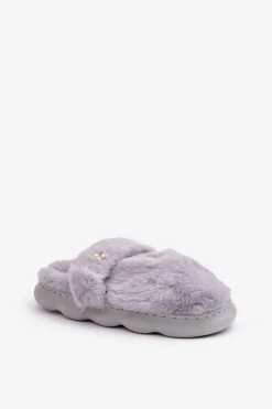 Best Boto Futrzane Kapcie Z Małą Broszką Szare Primaria Szary