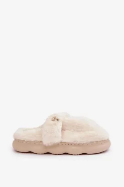 Damskie Boto Futrzane Kapcie Z Małą Broszką Jasnobeżowe Primaria