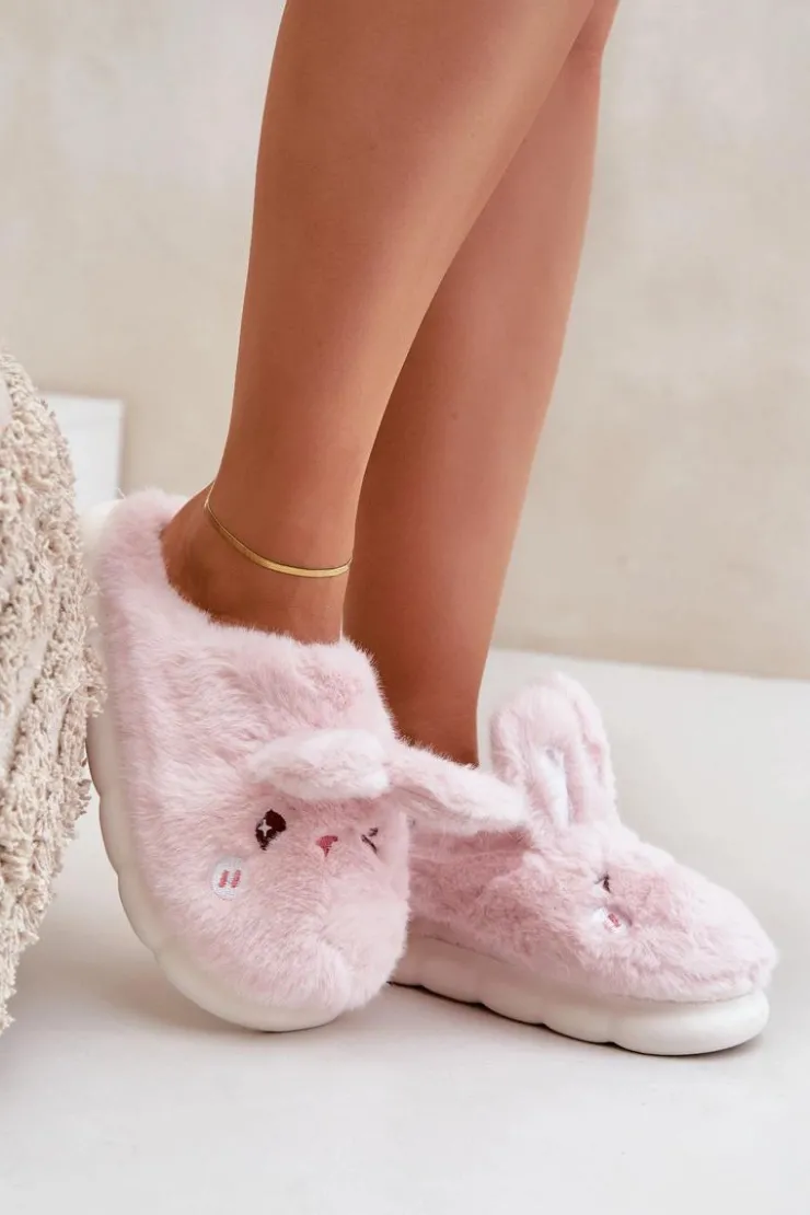 Boto Kapcie Klasyczne*Futrzane Kapcie Z Motywem Króliczka Różowe Natasha