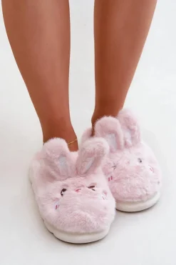 Boto Kapcie Klasyczne*Futrzane Kapcie Z Motywem Króliczka Różowe Natasha