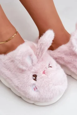 Boto Kapcie Klasyczne*Futrzane Kapcie Z Motywem Króliczka Różowe Natasha