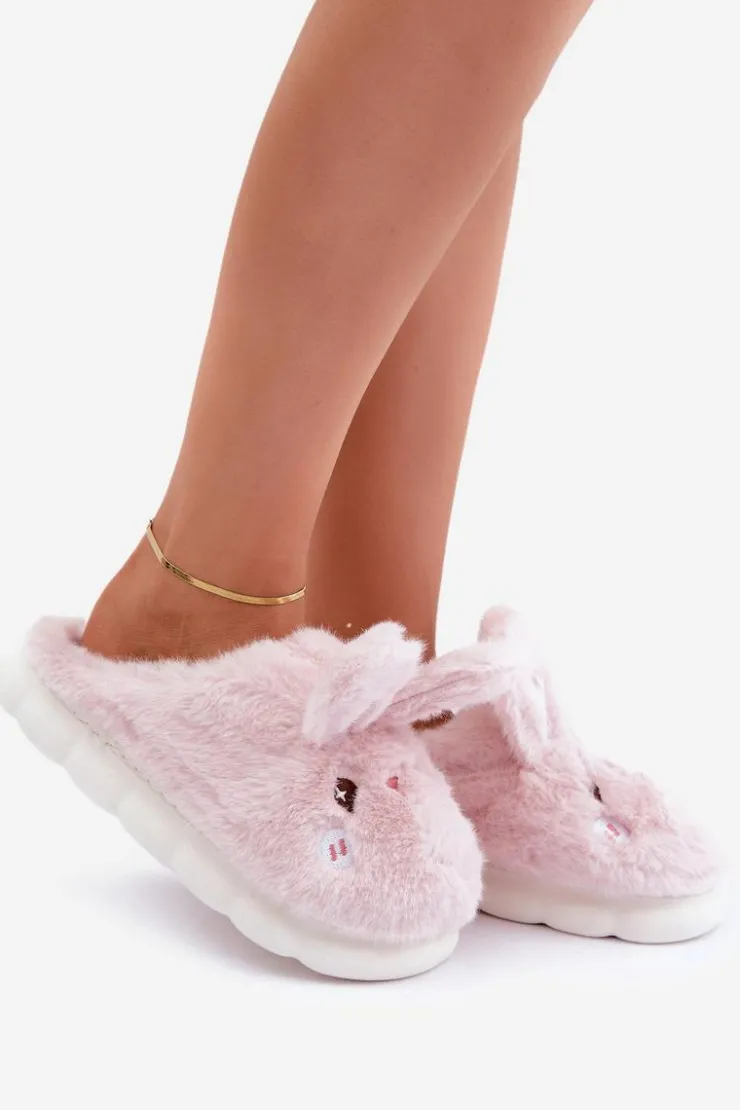 Boto Kapcie Klasyczne*Futrzane Kapcie Z Motywem Króliczka Różowe Natasha