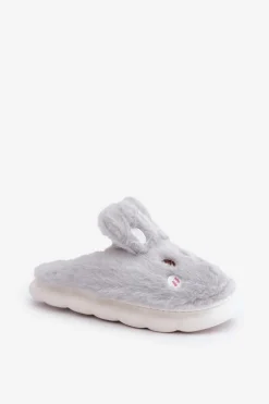 Boto Kapcie Klasyczne*Futrzane Kapcie Z Motywem Króliczka Jasnoszare Natasha Szary