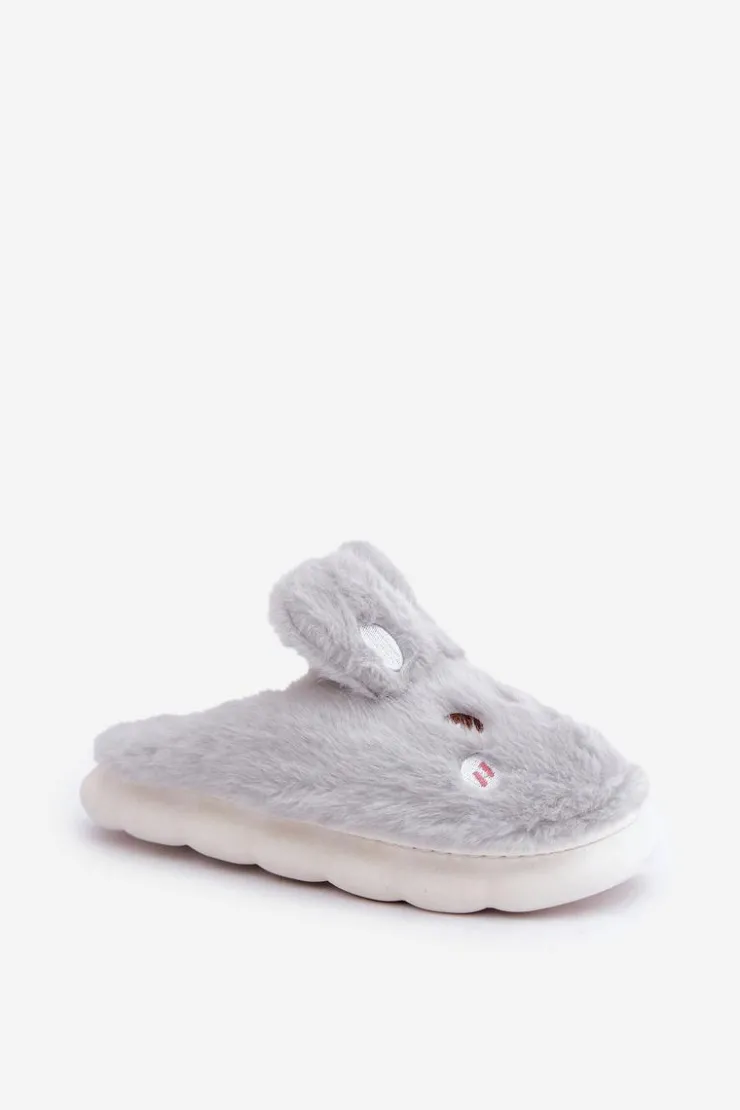 Boto Kapcie Klasyczne*Futrzane Kapcie Z Motywem Króliczka Jasnoszare Natasha Szary