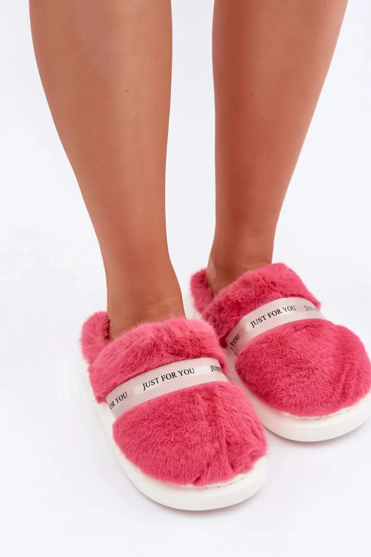 Boto Kapcie Klasyczne*Futrzane Kapcie Z Ozdobnym Paskiem Różowe Savalithea Różowy