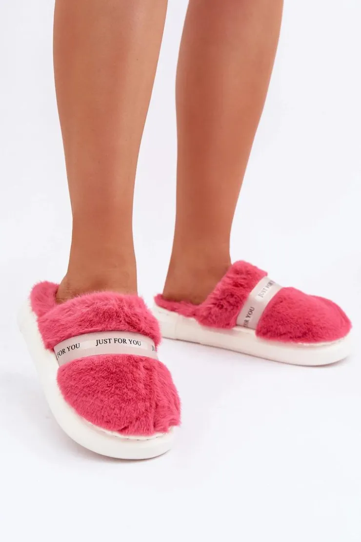 Boto Kapcie Klasyczne*Futrzane Kapcie Z Ozdobnym Paskiem Różowe Savalithea Różowy
