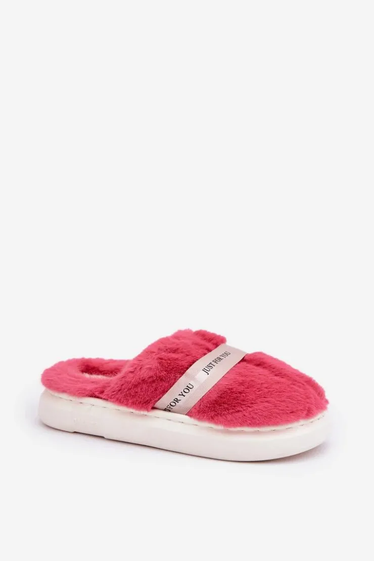 Boto Kapcie Klasyczne*Futrzane Kapcie Z Ozdobnym Paskiem Różowe Savalithea Różowy