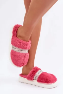 Boto Kapcie Klasyczne*Futrzane Kapcie Z Ozdobnym Paskiem Różowe Savalithea Różowy