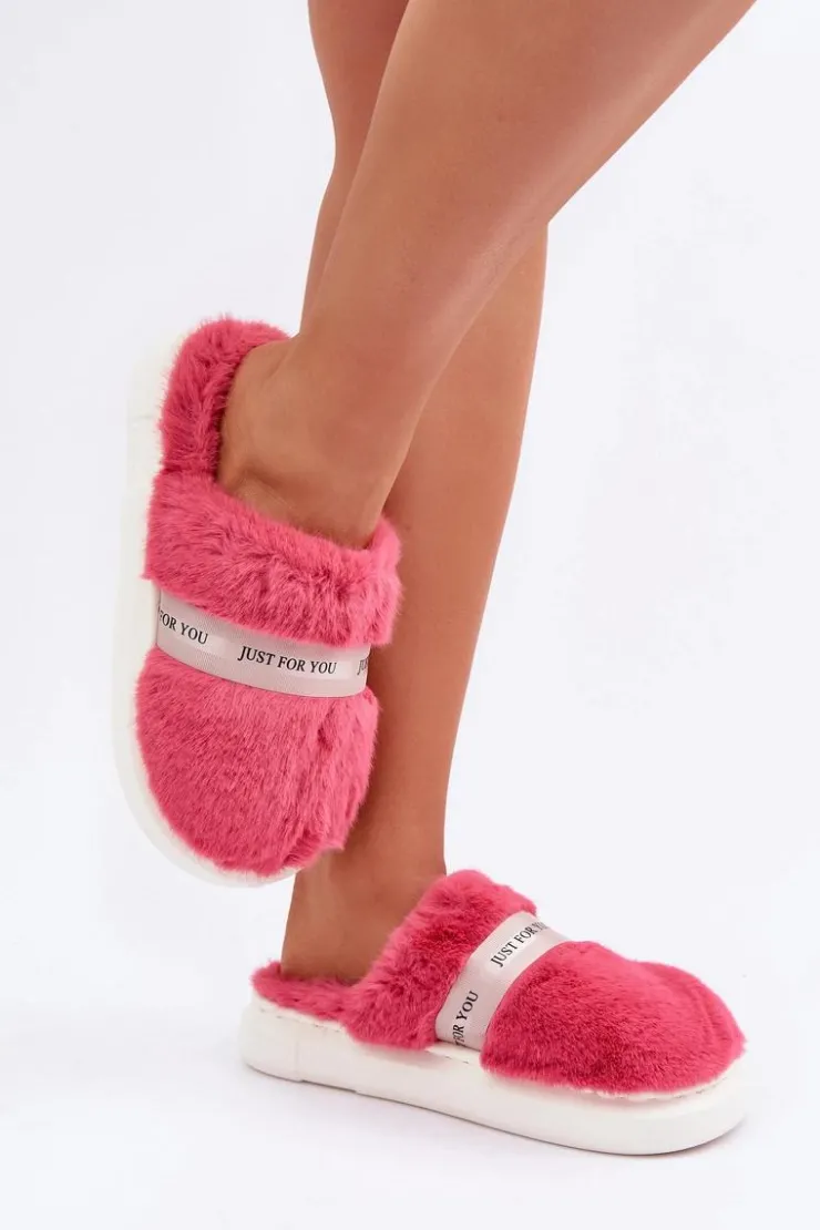 Boto Kapcie Klasyczne*Futrzane Kapcie Z Ozdobnym Paskiem Różowe Savalithea Różowy
