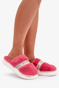 Boto Kapcie Klasyczne*Futrzane Kapcie Z Ozdobnym Paskiem Różowe Savalithea Różowy