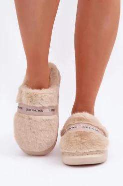 Boto Kapcie Klasyczne*Futrzane Kapcie Z Ozdobnym Paskiem Beżowe Savalithea Beżowy