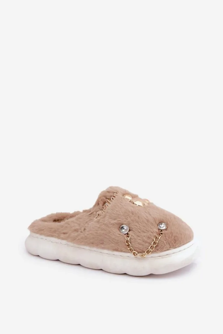 Boto Kapcie Klasyczne*Futrzane Kapcie Z Przypinkami Ciemnobeżowe Ivelfedi Beżowy