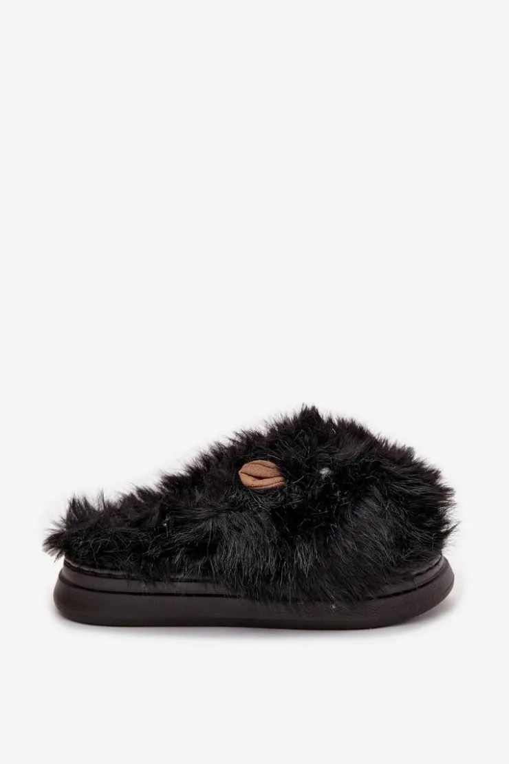 Boto Kapcie Klasyczne*Futrzane Kapice Damskie Kapibary Czarne Pravelle Czarny