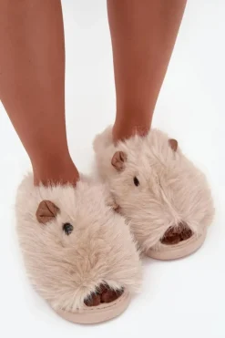 Boto Kapcie Klasyczne*Futrzane Kapice Damskie Kapibary Jasnobeżowe Pravelle