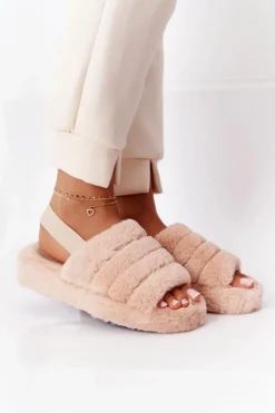 Sale Boto Futrzane Papcie Na Platformie Beżowe Snowflake