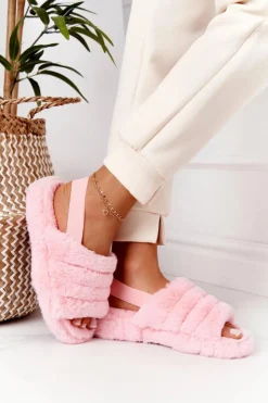 Boto Kapcie Klasyczne*Futrzane Papcie Na Platformie Jasnoróżowe Snowflake