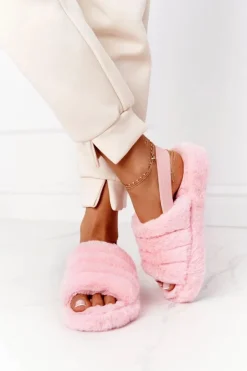 Boto Kapcie Klasyczne*Futrzane Papcie Na Platformie Jasnoróżowe Snowflake