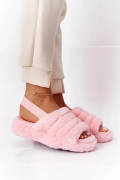 Boto Kapcie Klasyczne*Futrzane Papcie Na Platformie Jasnoróżowe Snowflake